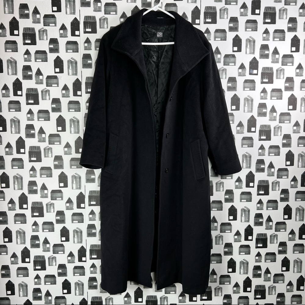 Cinzia Rocca 100% Wool Black Long Pea Coat Made in Italy